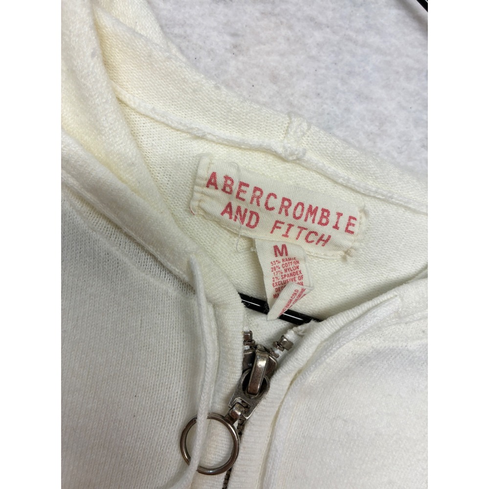 Abercrombie & Fitch Zip Up Knit Hoodie Coquette Y2K O-Ring Sweater M White - Picture 2 of 11